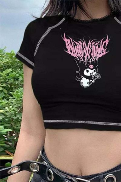Köstebek Harajuku Fashion Anime Kuromi Sanrio Half Women T-Shirt