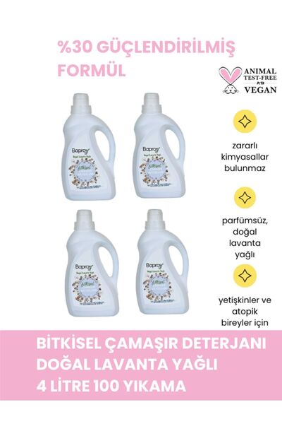 Baproy Bitkisel Çamaşır Detarjanı Doğal Lavanta Kokulu 4 Litre %30 Güçlendirilmiş Formül (100 YIKAMA)