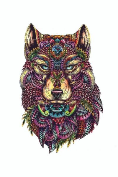 Sipylum Benzersiz Şekilli Yapboz Ahşap Puzzle Mandala Desen Kurt Jigsaw A4 Boy