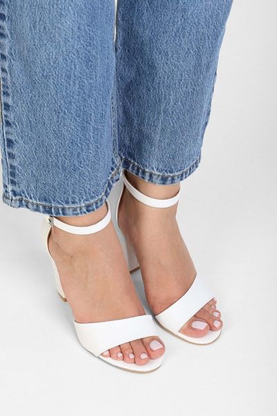 Shoeberry Glamm White Single Strap Thick Heel Women's Shoes