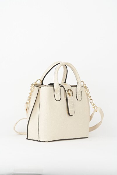 Vivaq Cutie pentru femei, crem, croco, curea cu mâner, 2 compartimente, închidere cu fermoar, geantă de mână și de umăr