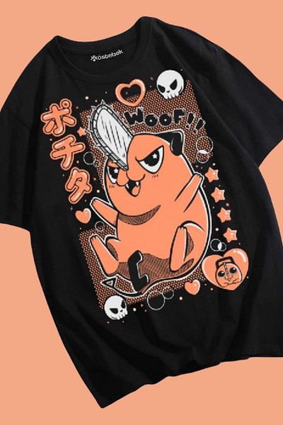 Köstebek Μαύρο Anime Chainsaw Man Lovely Pochita Dog Unisex T-shirt