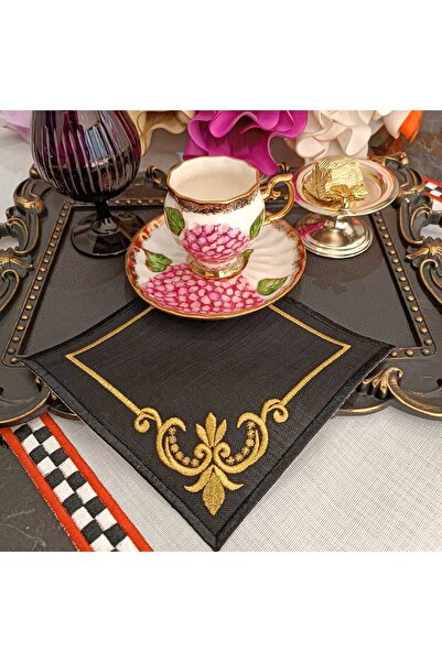 LASETU جانب القهوة الأسود، منديل العرض و منديل الكوكتيل 6 قطع