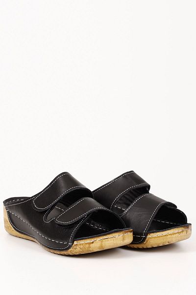 GÖNDERİ(R) Black Heel Genuine Padding Sole Leather Women's Slippers 42432