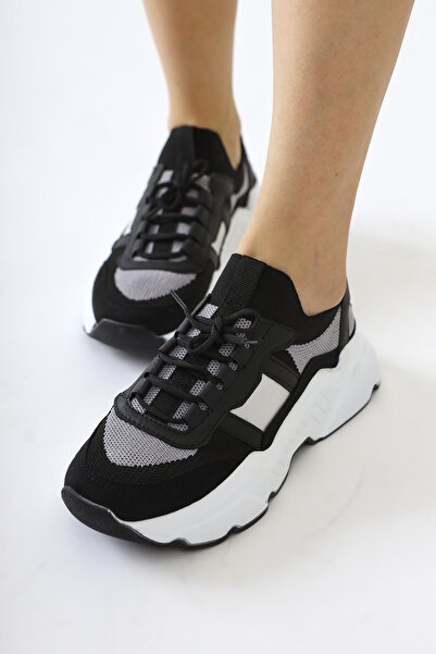 Limoya Mireia Siyah Süet Detaylı Örgü Kadın Sneakers, Kadın Spor Ayakkabı Fır...