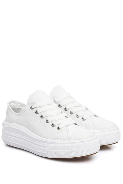 GÖNDERİ(R) White Linen Laced Women's Linen Casual Sports Flat Sole Sneaker 35144