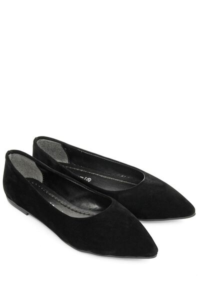 GÖNDERİ(R) Black Suede Pointed Toe Flat Heel Daily Women's Flat Shoes 40310