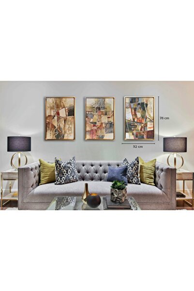 Ensarioğlu Resim Çerçeve Soyut Desenli Goblen Dokuma Çerçeveli Tablo - 52x78 3 Parçalı