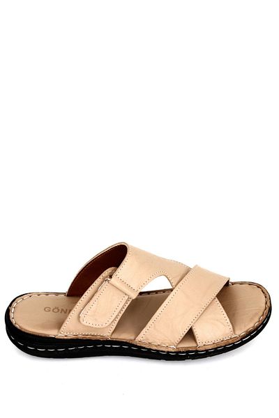 GÖNDERİ(R) Beige Antique Gön Genuine Leather Men's Slippers 20606