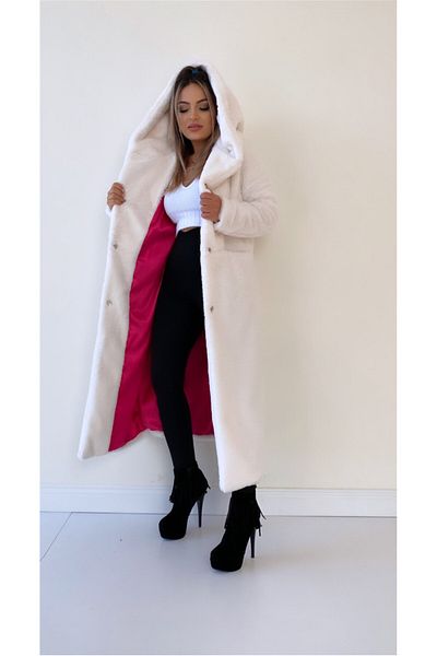 SEDA FİDAN Ecru Faux Fur Coat - Colorful and Lined