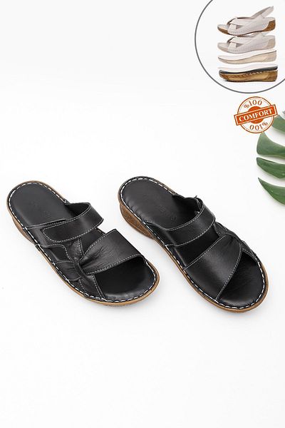 GÖNDERİ(R) Papuci de damă cu talpă cu umplutură din piele naturală Black Heart 42350