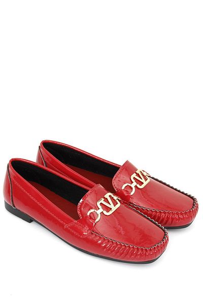 GÖNDERİ(R) Red Patent Leather Round Toe Flat Sole Buckle Women's Ballerinas 30152