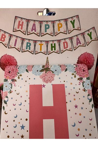 MERİ PARTİ Πανό UNICORN Happy Birthday - Συμβολική γραφή και γραφή πανό