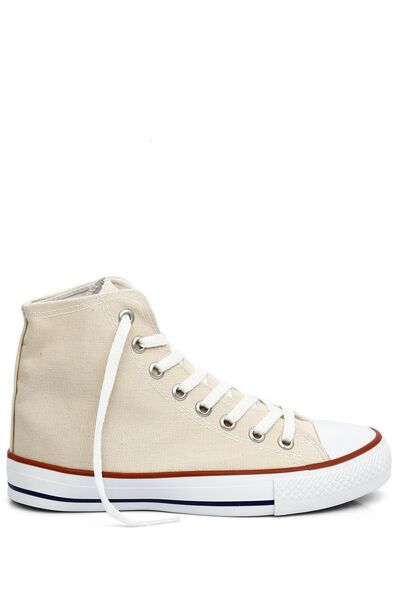 GÖNDERİ(R) Beige Linen Lace-Up Women's Daily Sports Boots Flat Sole Linen Sneaker 35777