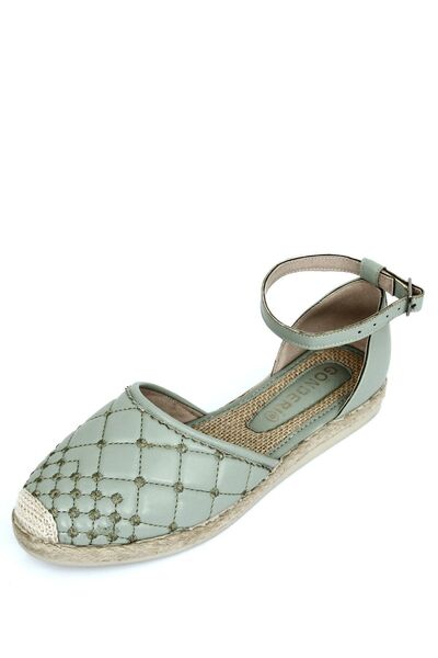 GÖNDERİ(R) Mátově zelené dámské baleríny s kulatou špičkou a plochým podpatkem s otevřenými stranami kotníku 38803