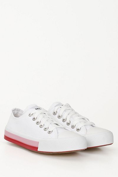 GÖNDERİ(R) White Fuchsia Laced Women's Daily Sports Flat Sole Linen Sneaker 35233