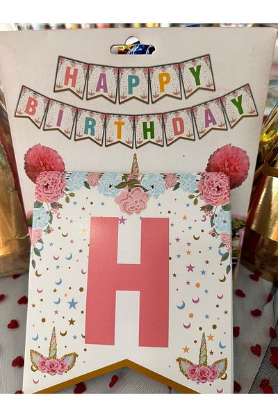 MERİ PARTİ Πανό UNICORN Happy Birthday - Συμβολική γραφή και γραφή πανό