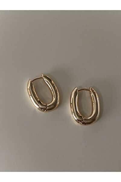 vi store vi jewelry Gold Bombeli Çelik Oval Küpe