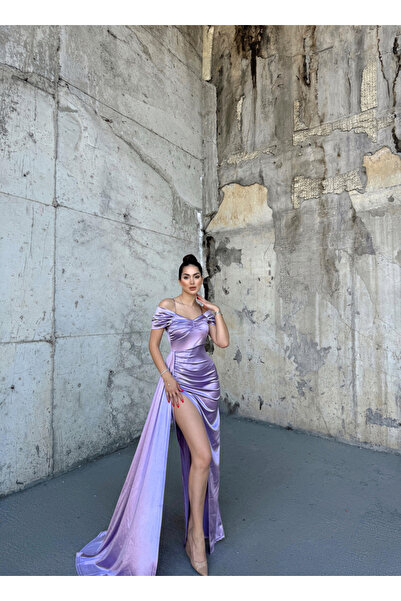 Sindimoda Stone Drape Yaka Yırtmaç Detay Kuyruklu Abiye 582553