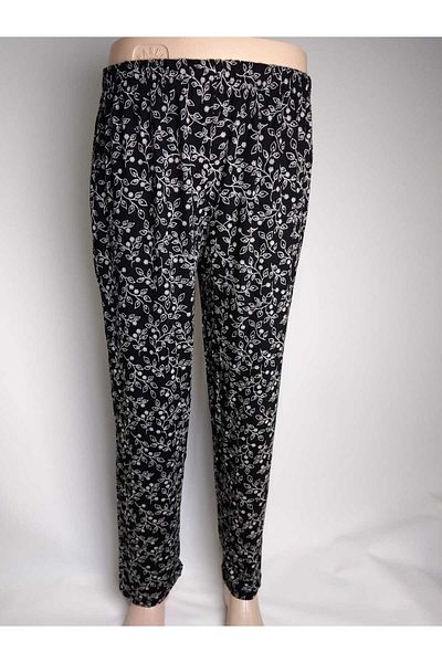 YAŞAR TRİKO Black Patterned Viscose Bottom Clothing - Double Pocket, Elastic Waist, Summer Door