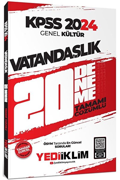 Yediiklim Yayınları 2024 Kpss Genel Kültür Vatandaşlık Tamamı Çözümlü 20 Deneme