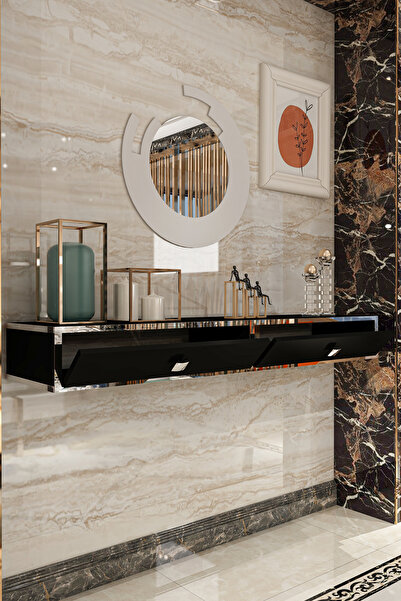 Givayo Mobilya Ada Duvara Monte Dresuar 120 Cm Gümüş Bantlı Siyah