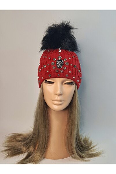 Senbeno Design METAL DİKEN SPIKE KURUKAFA SKULL DETAY ÖZGÜN TASARIM KIRMIZI K...