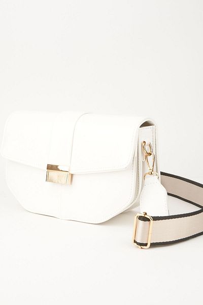 Vivaq Women's White Design Faux Leather 5 Compartment Suede Lined Striped Column Strap Handbag and Shoulder Bag