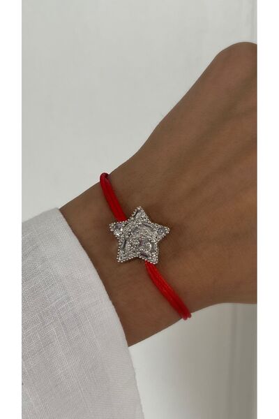 Vi store Kristal Yıldız Taşlı Kırmızı İp Bileklik