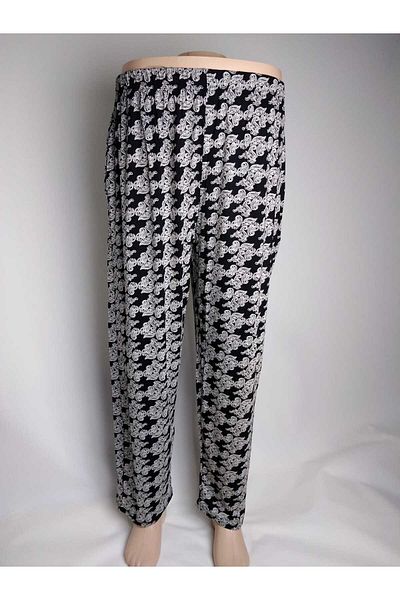 YAŞAR TRİKO Black Patterned Viscose Bottom Clothing - Double Pocket, Elastic Waist, Summer Door
