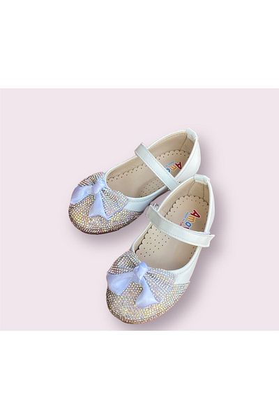 Amarin Girl's White Jewelled Banded Ballerinas