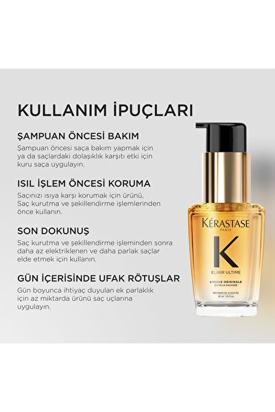 Kerastase Elixir Ultime L'Huile Originale Yeni İçerikli Durulanmayan Saç Bakım Yağı 30 ml/GEM-G5H5
