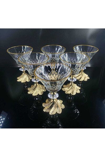 Elta Collection 6 Pieces Gold Detailed Metal Leg Magnolia-Bowl-Ice Cream-Candy Bowl-Candy Bowl Set