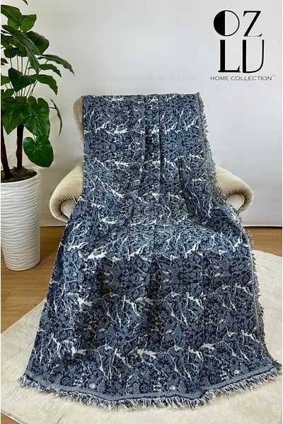 Özlü Home Canapea din bumbac New Generation - Husă pentru canapea 170x220 Model de marmură Denim Blue Canapea