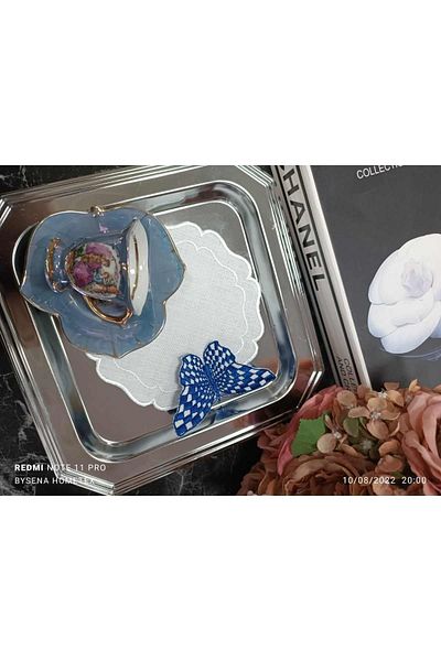 LASETU 3D Butterfly Cocktail and Coffee Side Serving Napkin 1 Piece Blue Colored