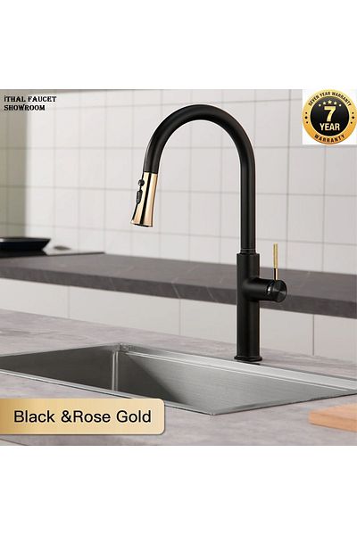 OEM New Model Spiral Kitchen Sink Faucet - Brushed Black/Gold, 7 Years Warranty