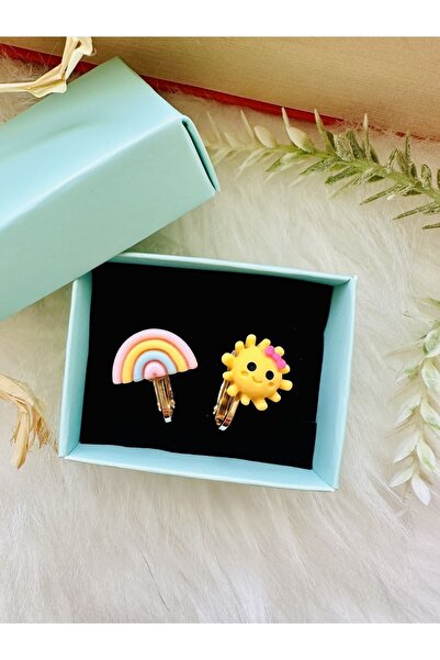 1PARÇAMAVİ Children's unicorn rainbow earrings with screw clips - no piercing...