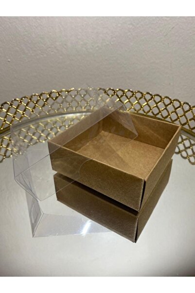 Genel Markalar Kraft Kutu Asetat Kapaklı 8*8*3cm (50 Adet)