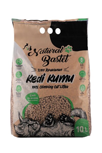 enpatiks Natural Bastet Topaklanan %100 Doğal Kokusuz Çam Peleti Kedi Kumu 10 Litre