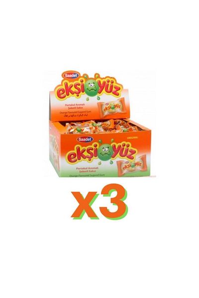 SAADET Sour Face Chewing Gum 100 Pieces Orange 3 Pack