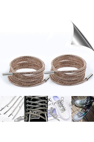 AiryFooT Crystal Stone Shiny Stone Shoelaces 100 Cm 1 Pair (Light Brown)