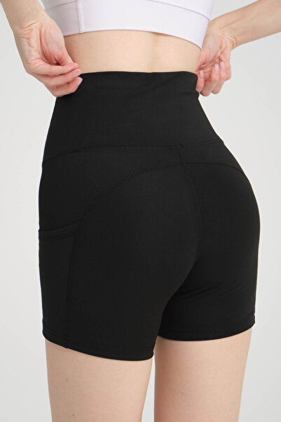 BANEGA High Waist Black Sports Shorts - Double Pocket Yoga Leggings