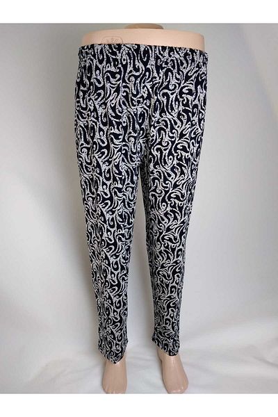 YAŞAR TRİKO Navy Blue Patterned Viscose Women's Bottom Clothing - Double Pocket, Elastic Waist, Summer Door