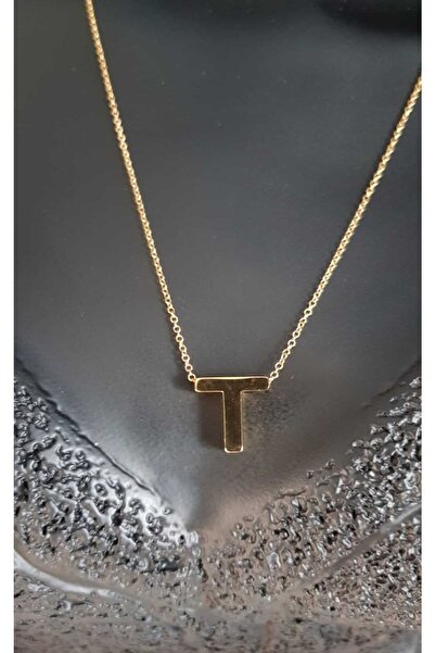 vogutima jewelery&silver by timuçin mavili Kişiye Özel Üç Boyutlu Çelik (T) Harf Sarı Renkdeniz Ve Havuz Suyuna Dayanıklı Paslanmaz Kolye