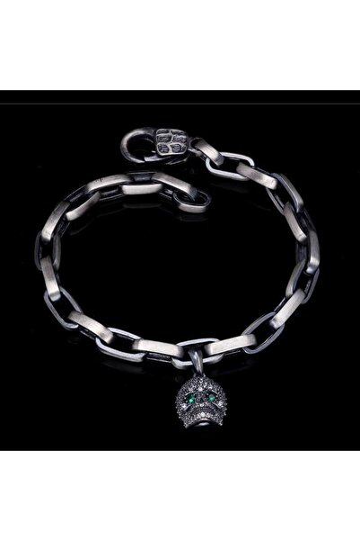 vogutima Okside Kafatası Motorcu 925 Ayar Gümüş Sevgiliye Eşe Babaya Hediye Zincirli Bileklik