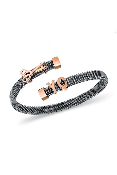 vogutima 14 Ayar Altın Kişiye Özel Terzi V Berber Makas Logolu Harfli Tasarım Yassı Çelik Bileklik