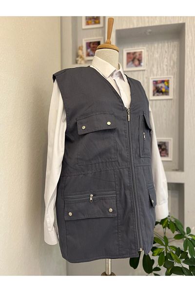 DENİZLİFE Oversize Linen Vest - Summer & Spring Jacket with Pockets and Zipper
