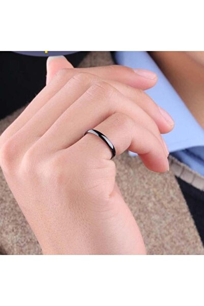 vogutima Men's and Women's Black Thin Cambered Hearten 2mm Steel Ring Wedding...