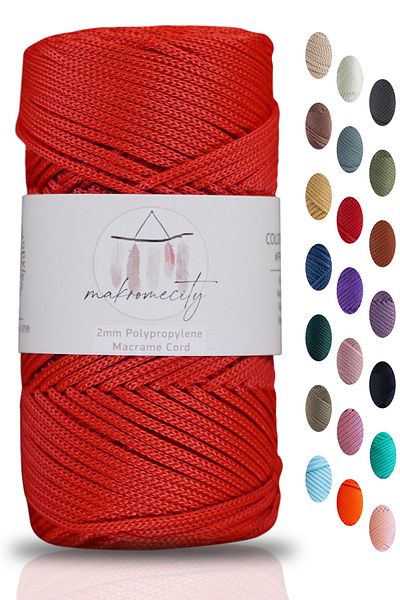 Makromecity Premium 100 Gr Polyester Macrame Thread Red 2mm - 120 M Supla Thread And Bag Thread