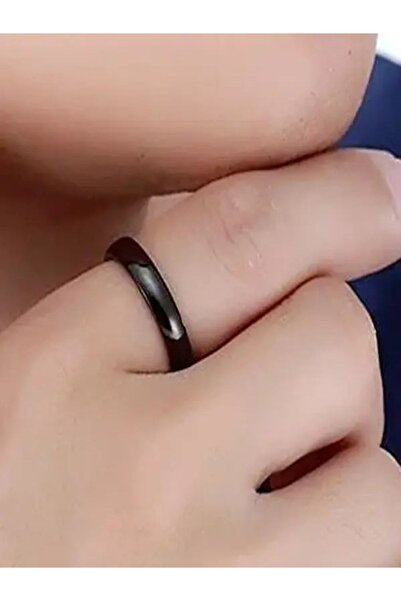 vogutima Erkek Çelik Yüzük - 4mm Bombeli Siyah Renk Çelik Alyans Yüzük